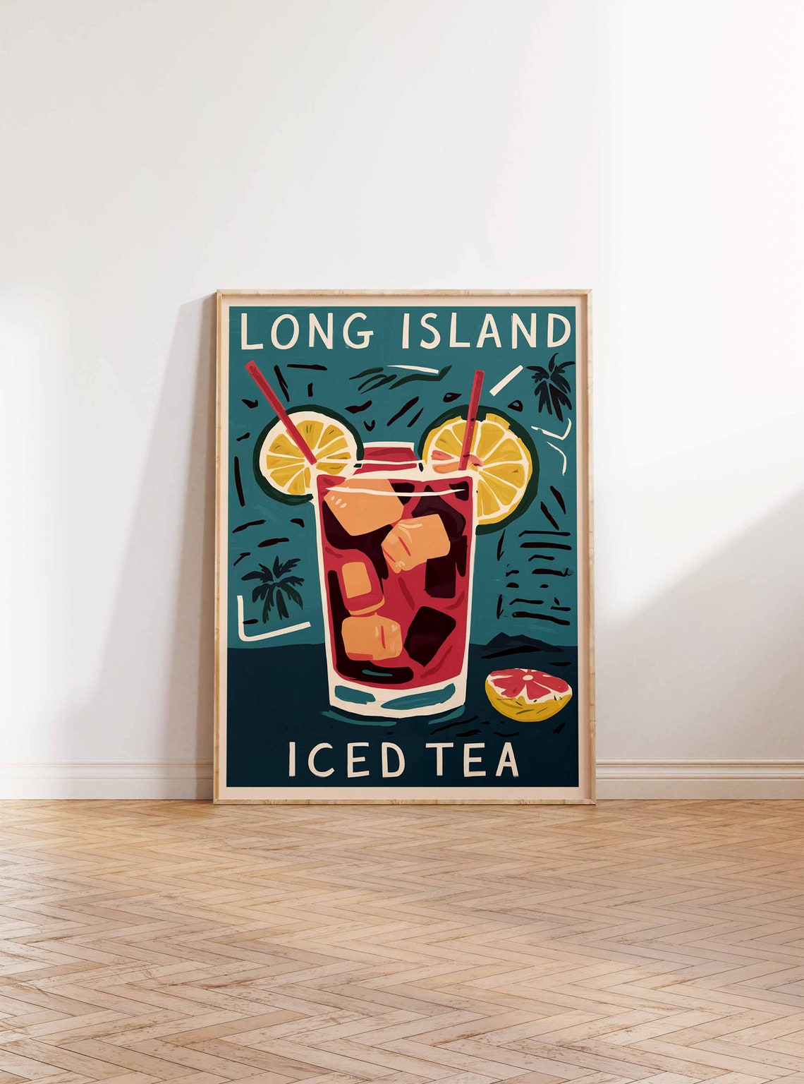 Long Island Iced Tea Tropical Lemon Palm Retro Cocktail Bar Poster - Image 2
