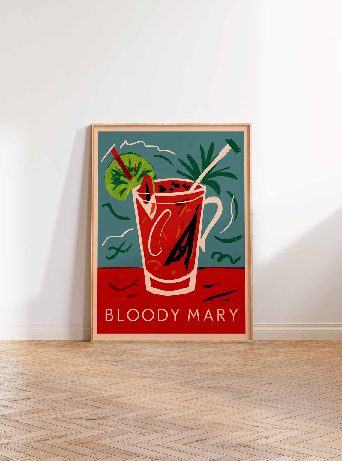Bloody Mary Cocktail Retro Bar Art Drink Illustration Poster - Image 2