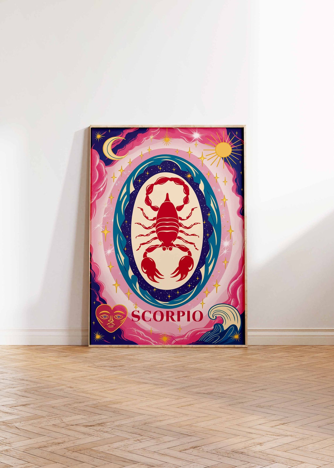 Scorpio Zodiac Scorpion Teal Ring Pink Cosmic Starry Art Poster - Image 2
