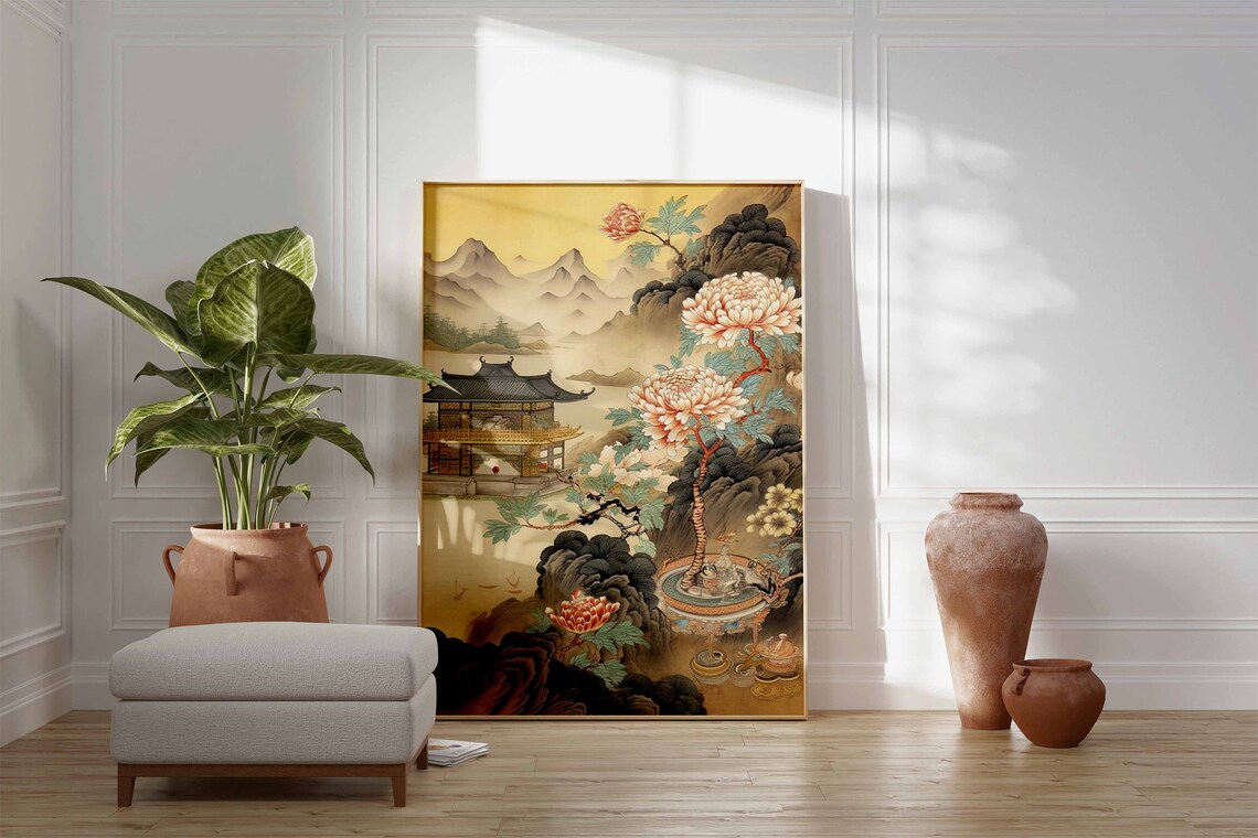 Chinese Vintage Landscape Floral Art Print - Image 2