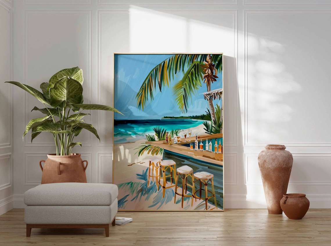 Caribbean Beach Bar Poster, Tropical Cocktail Art - Image 3