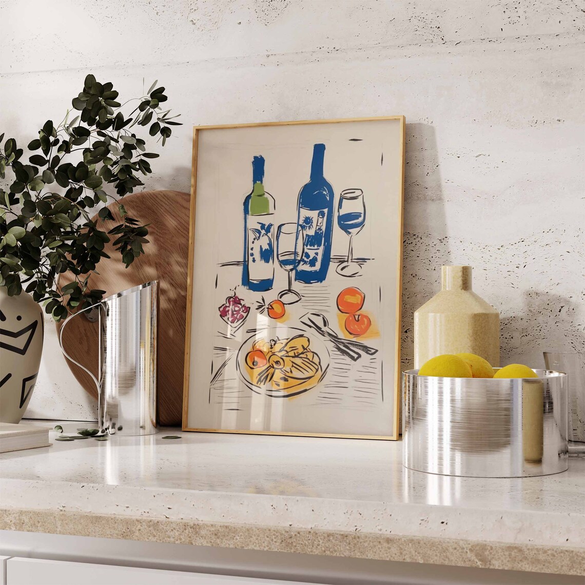 Vintage Wine And Food Retro Kitchen Art Print - Image 2