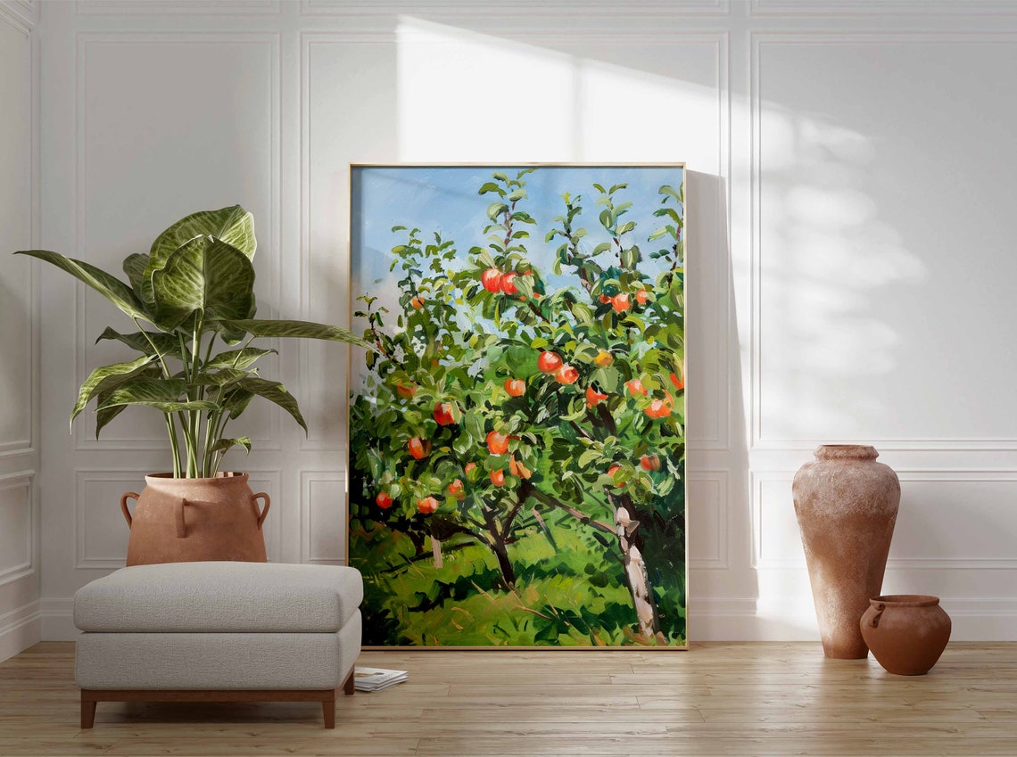 Apple Tree Heavy with Ripe Fruit Impressionist Orchard Poster - Image 3