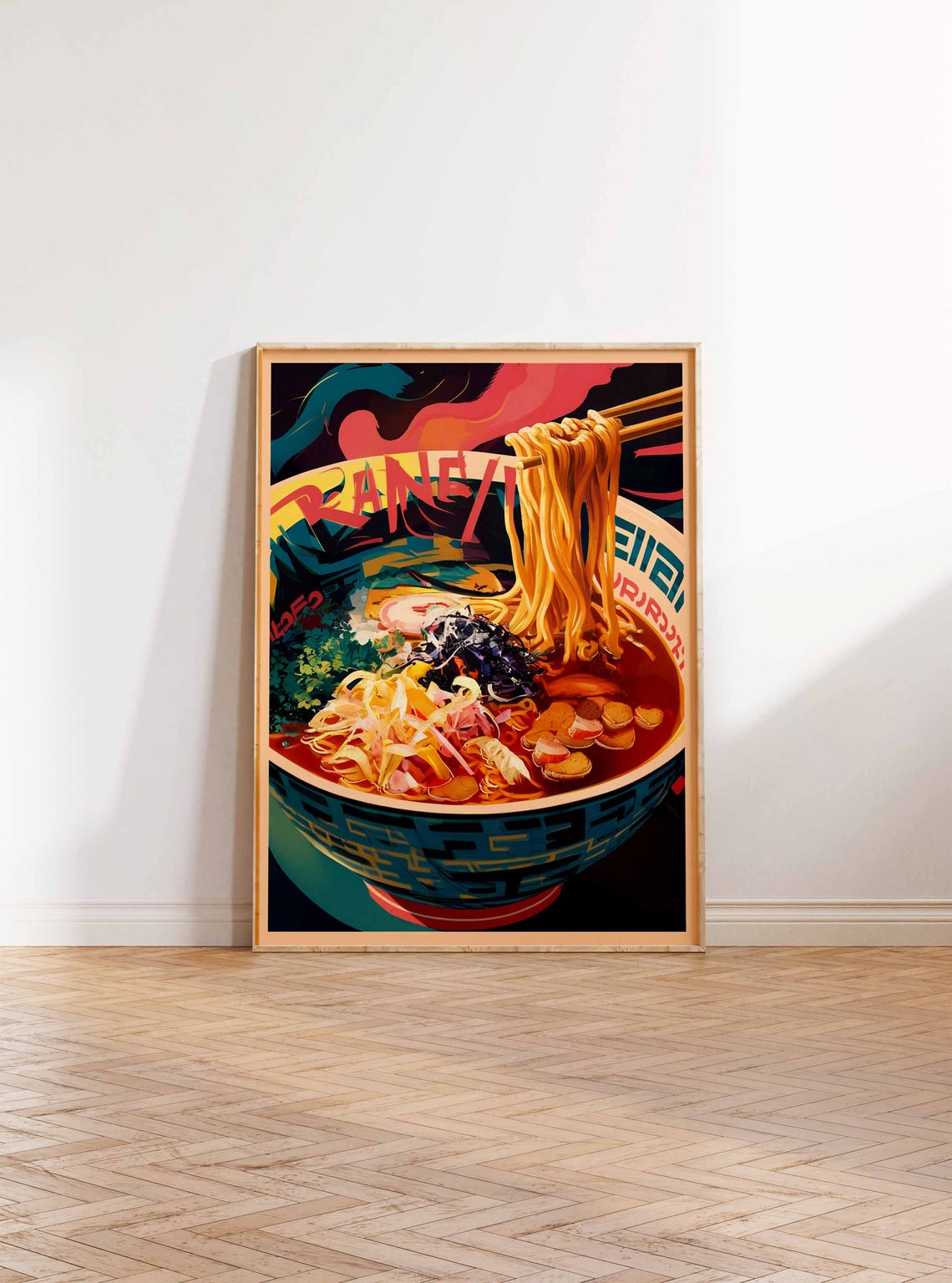 Colorful Ramen Noodle Bowl Graffiti Style Kitchen Art Poster - Image 2