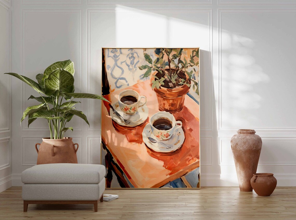 Retro Coffee Print, Vintage Floral Kitchen Decor - Image 3