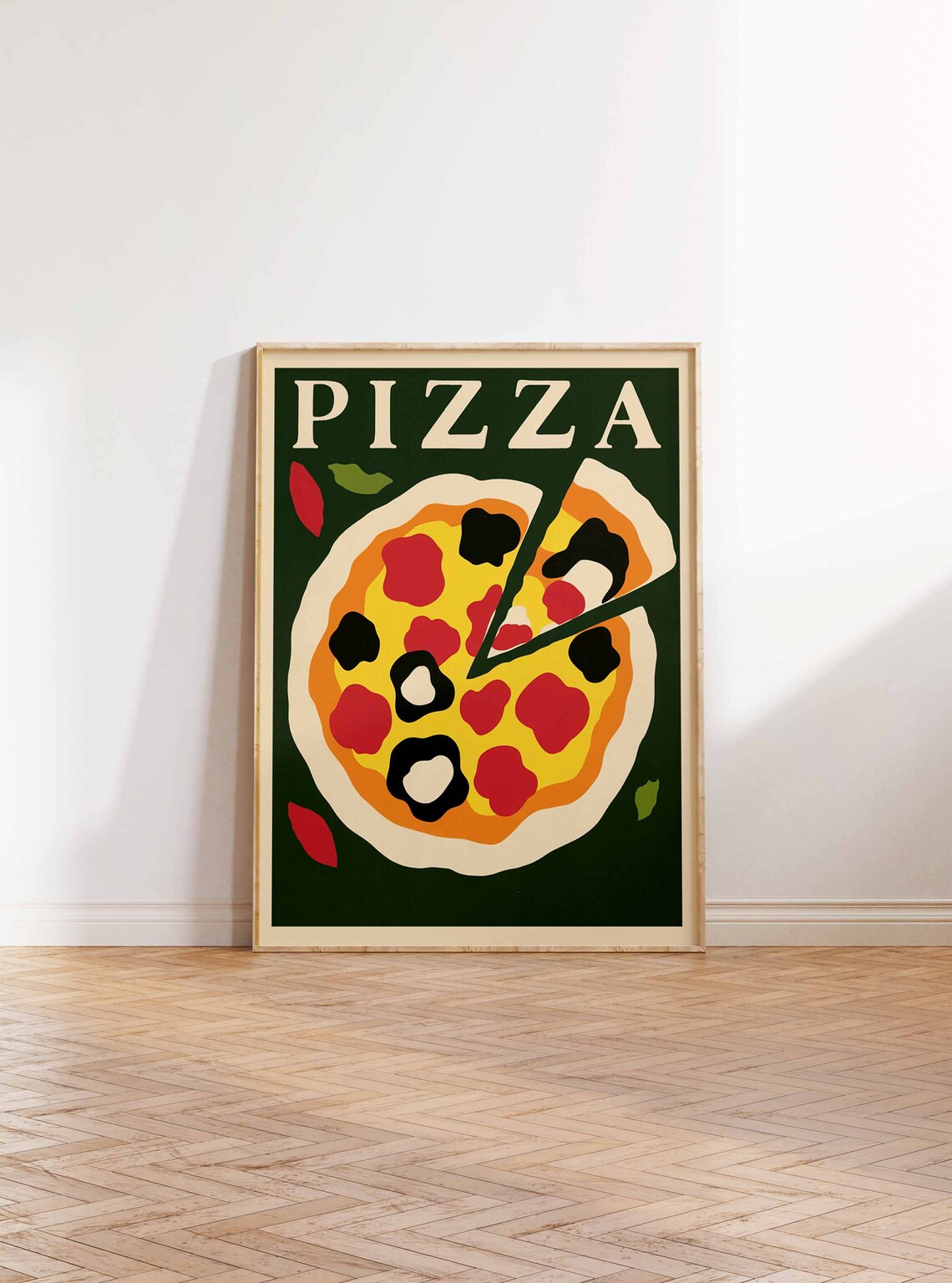 Vintage Hand Drawn Pizza Slice Green Italian Kitchen Art Poster - Image 2