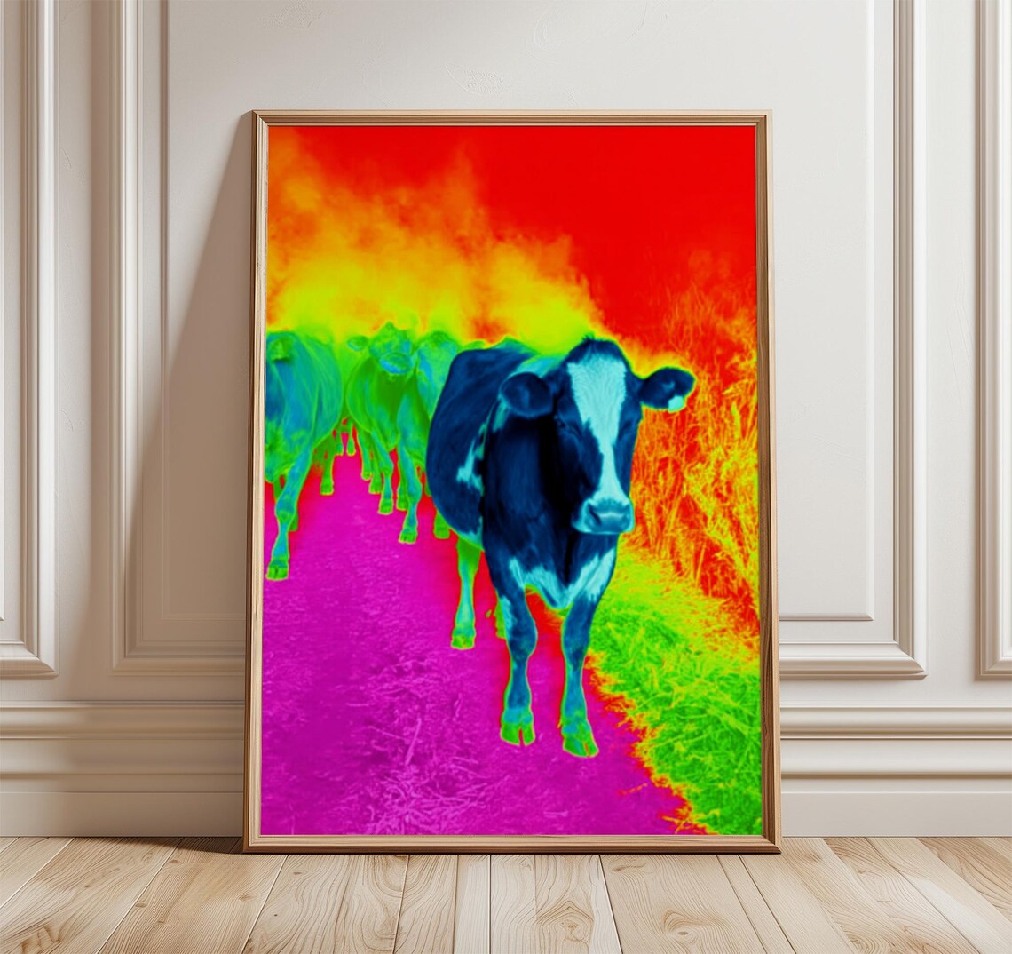 Pop Art Cow Poster, Funky Retro Home Decor