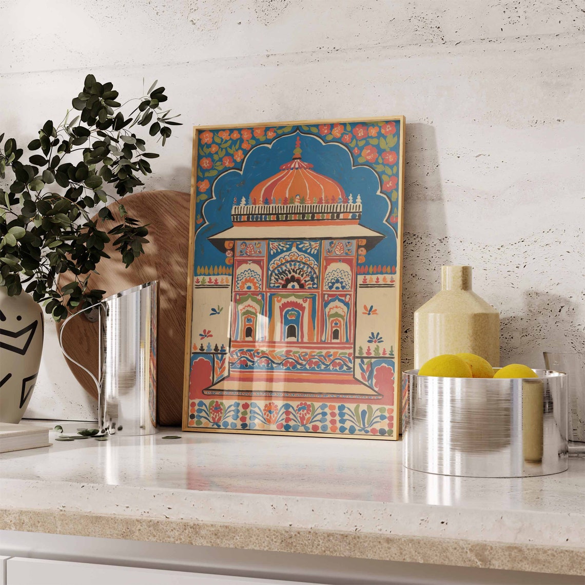 Indian Temple Pavilion Traditional Colorful Decorative Folk Art Print - Image 3