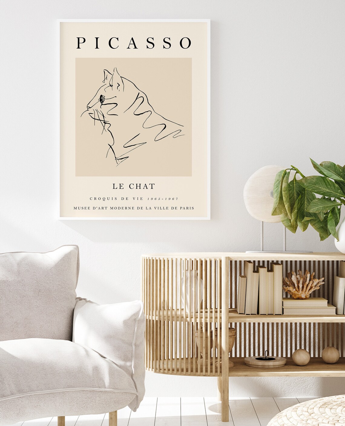 Picasso Beige Cat Poster, Vintage Minimalist Art Print - Image 2