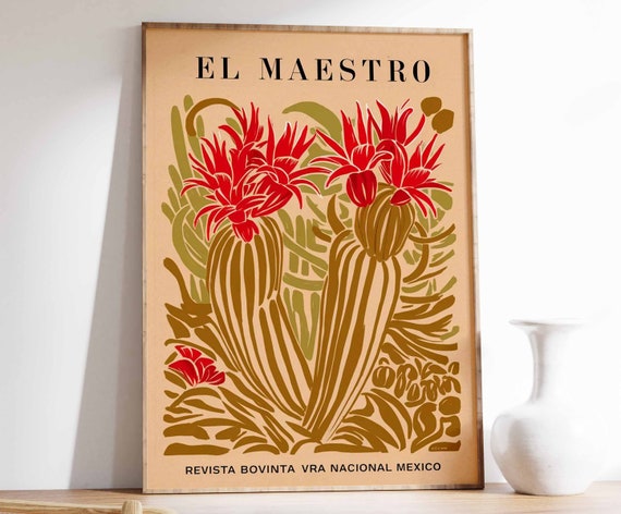 El Maestro Golden Cactus Red Blooms Art Deco Magazine Poster
