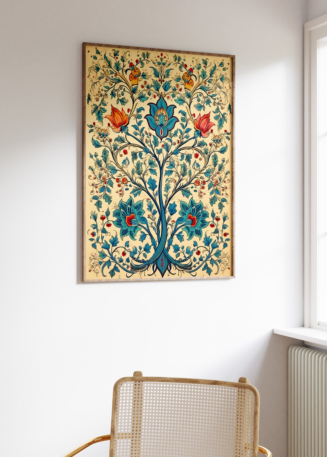 Teal Leaf Orange Lotus Indian Persian Botanical Floral Art Poster - Image 3