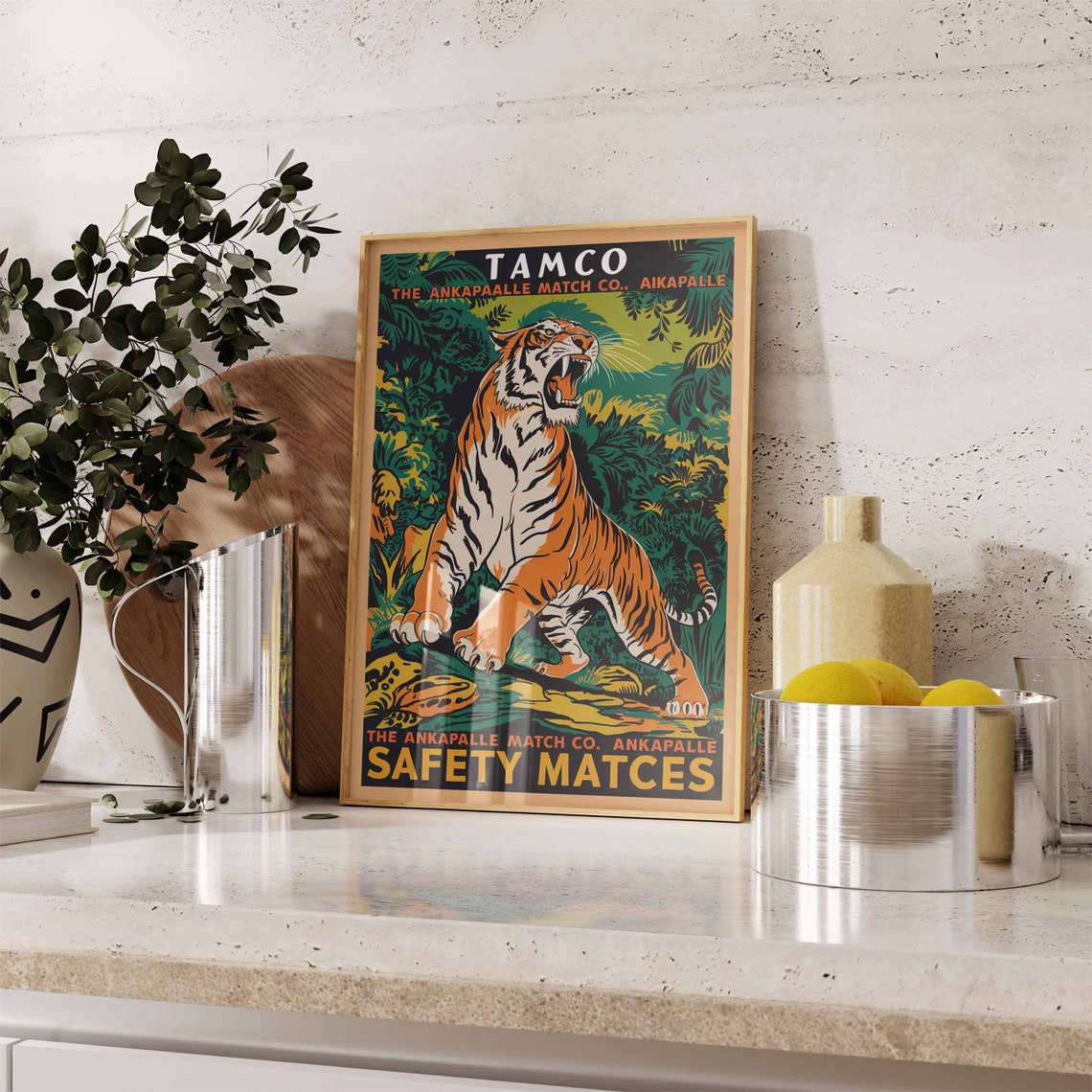 Vintage Tiger Print Indian Tiger Poster Tamco Matchbox Art Animal Print Animal Poster Animal Art Tropical Decor Jungle Art Tiger Art - Image 2