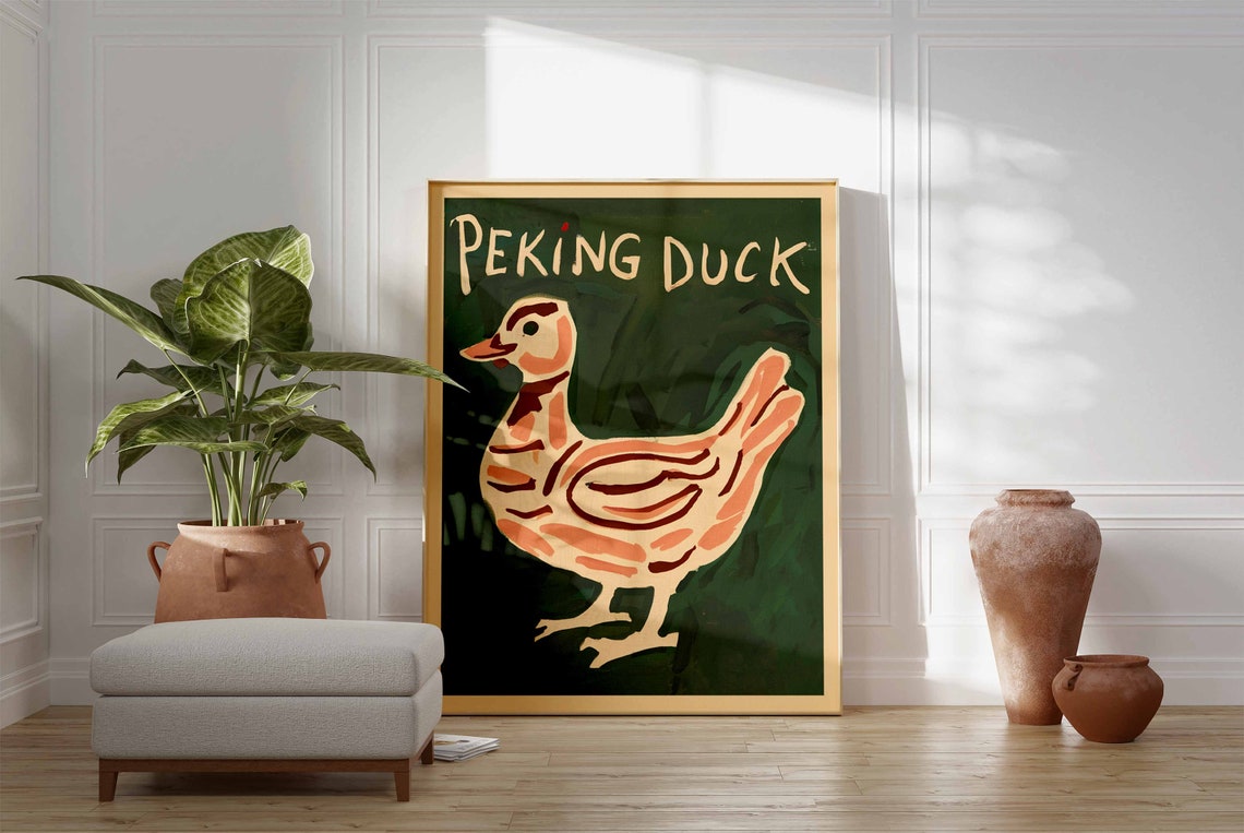 Peking Duck Folk Art Duck Illustration Dark Green Kitchen Poster - Image 3