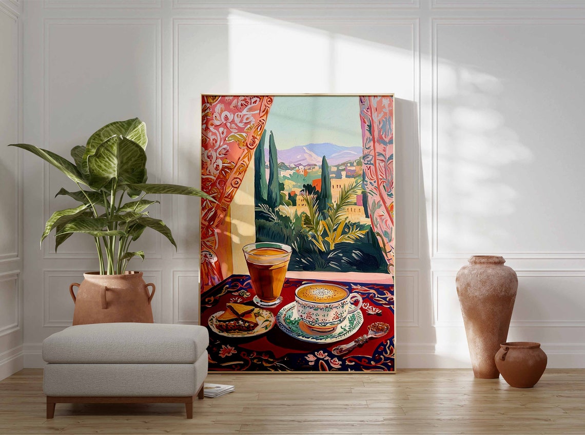 Tea and Coffee Baklava Slices Cypress Hills View Still Life Poster - Image 3