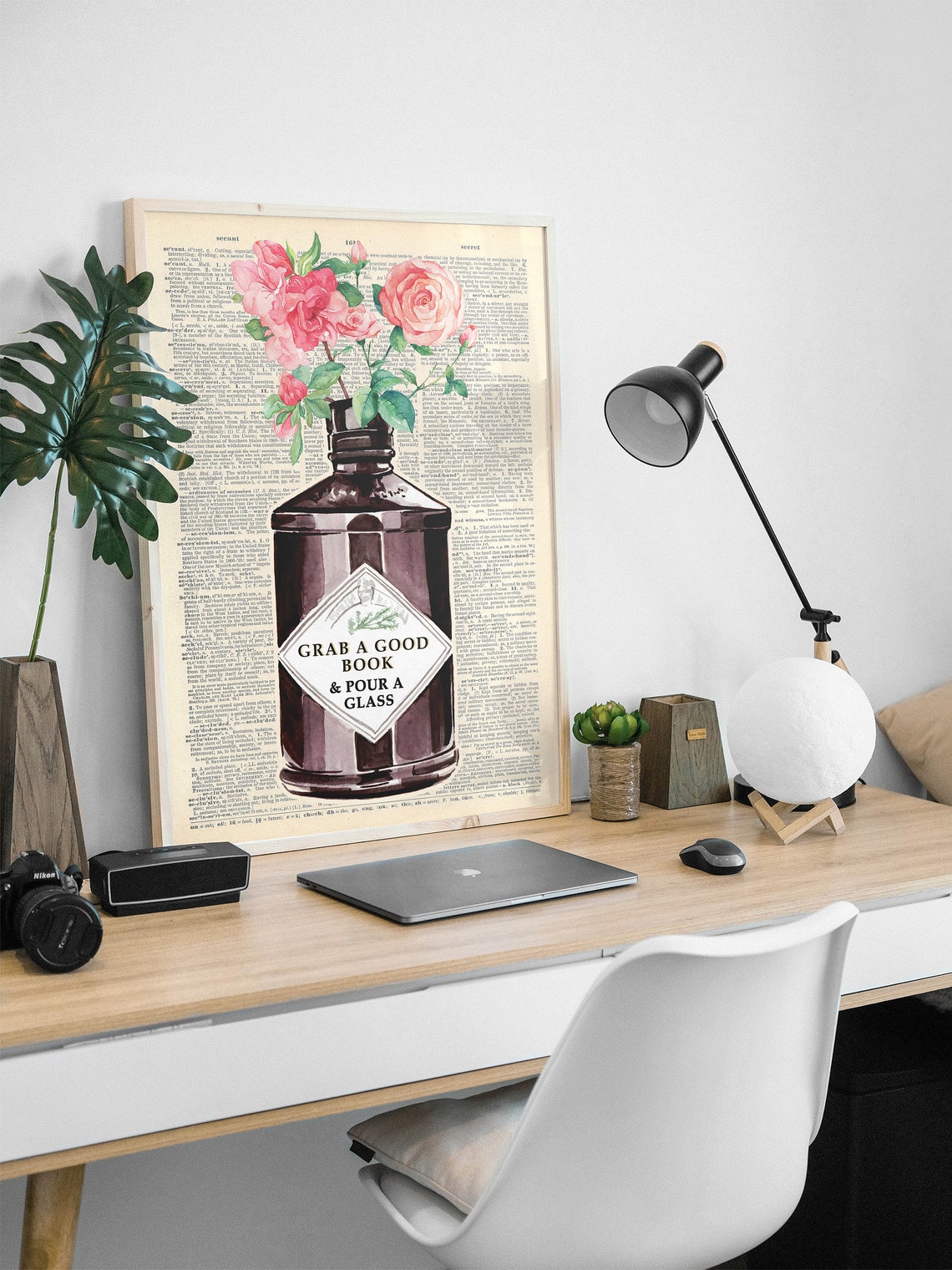 Grab A Good Book And Pour A Glass Gin Bottle Art Poster Gift - Image 2