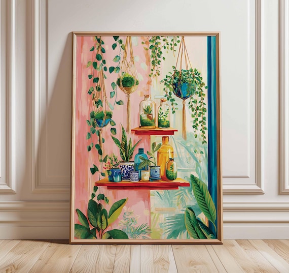 Colorful Plant Shelf Botanical Boho Art Print