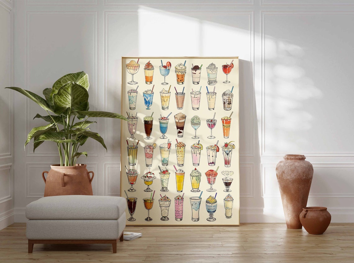 Illustrated Milkshake Collection Colorful Drinks Kitchen Poster Art - Image 3