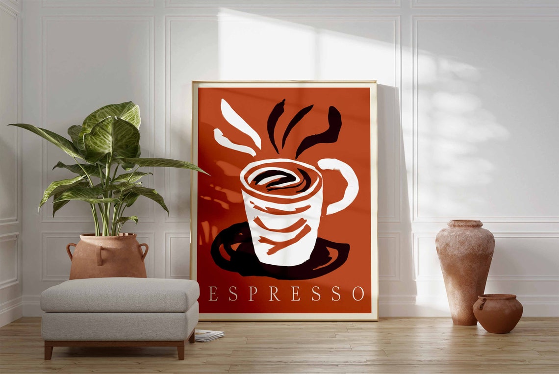 Espresso Coffee Cup Minimal Orange Cafe Wall Decor Art Poster - Image 3