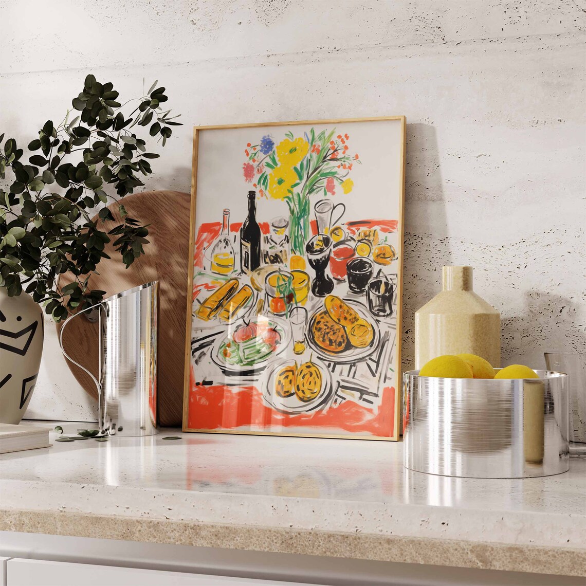 Party Table Food Print, Retro Kitchen Poster - Image 2