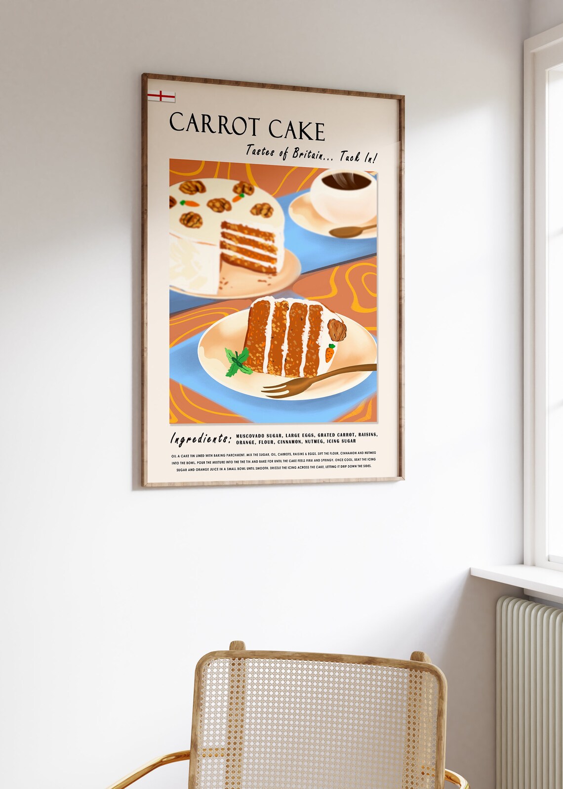 Carrot Cake Retro Food Poster, London Kitchen Decor - Image 2