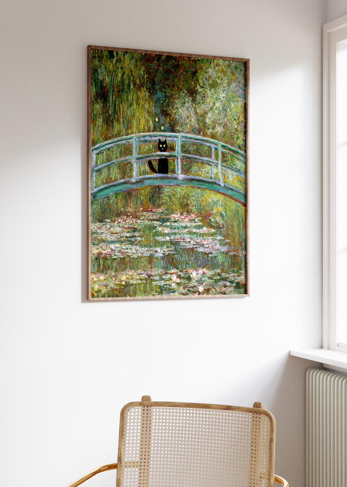 Monet-Inspired Waterlily Cat Poster, Floral Decor - Image 2