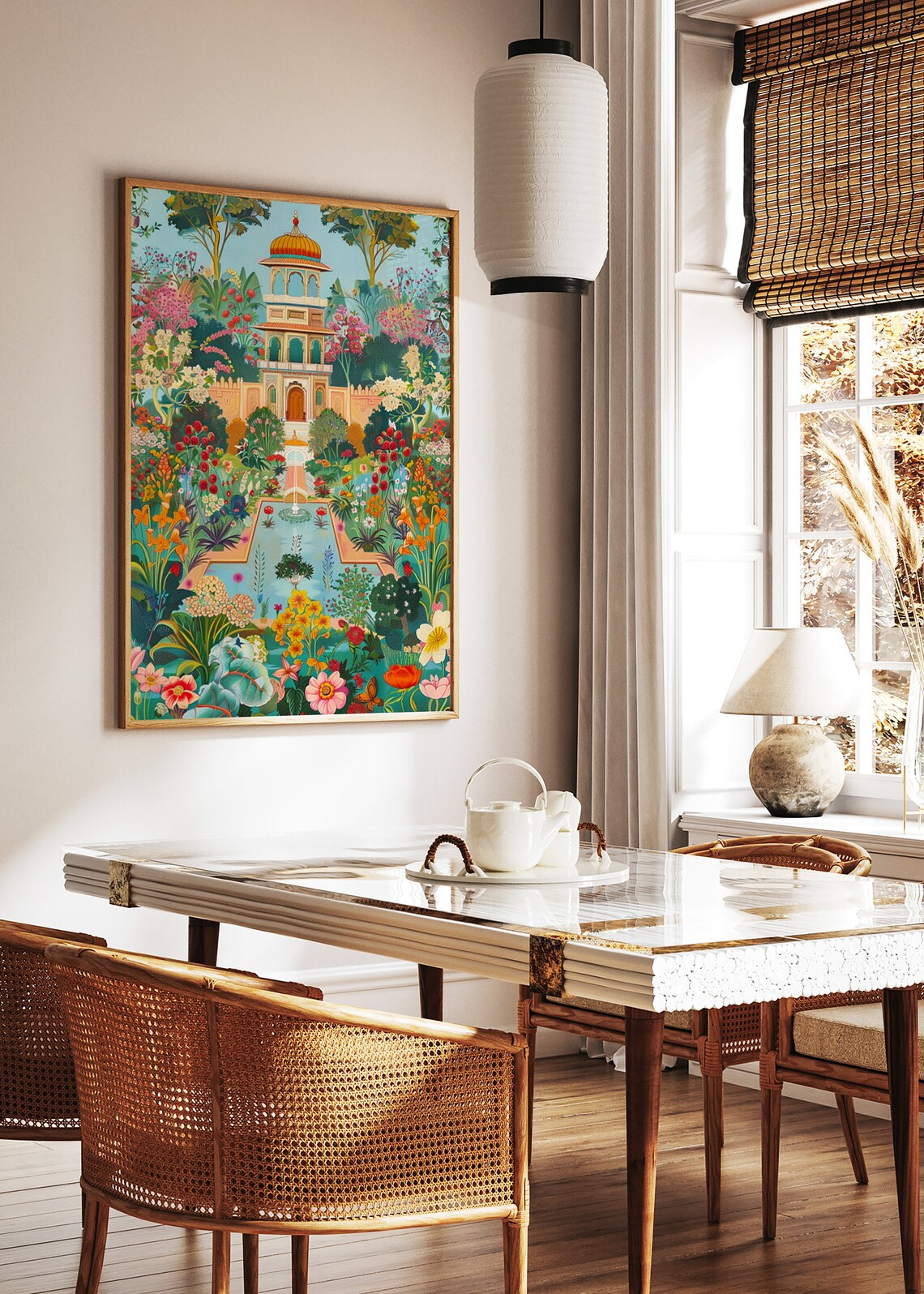 Vibrant Indian Palace Floral Garden Botanical Illustration Wall Art - Image 2