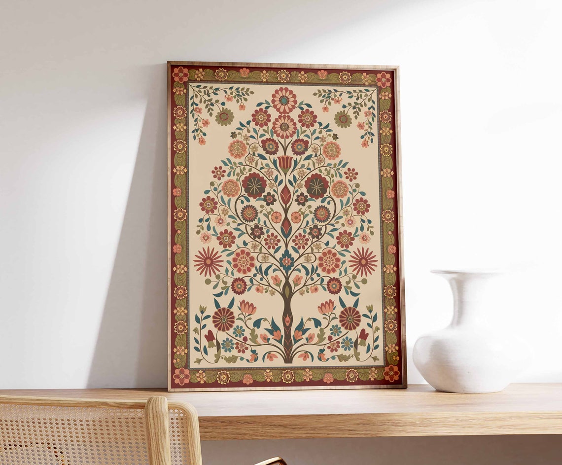 Indian Tree Of Life Multicolor Floral Bloom Folk Botanical Art Poster - Image 3