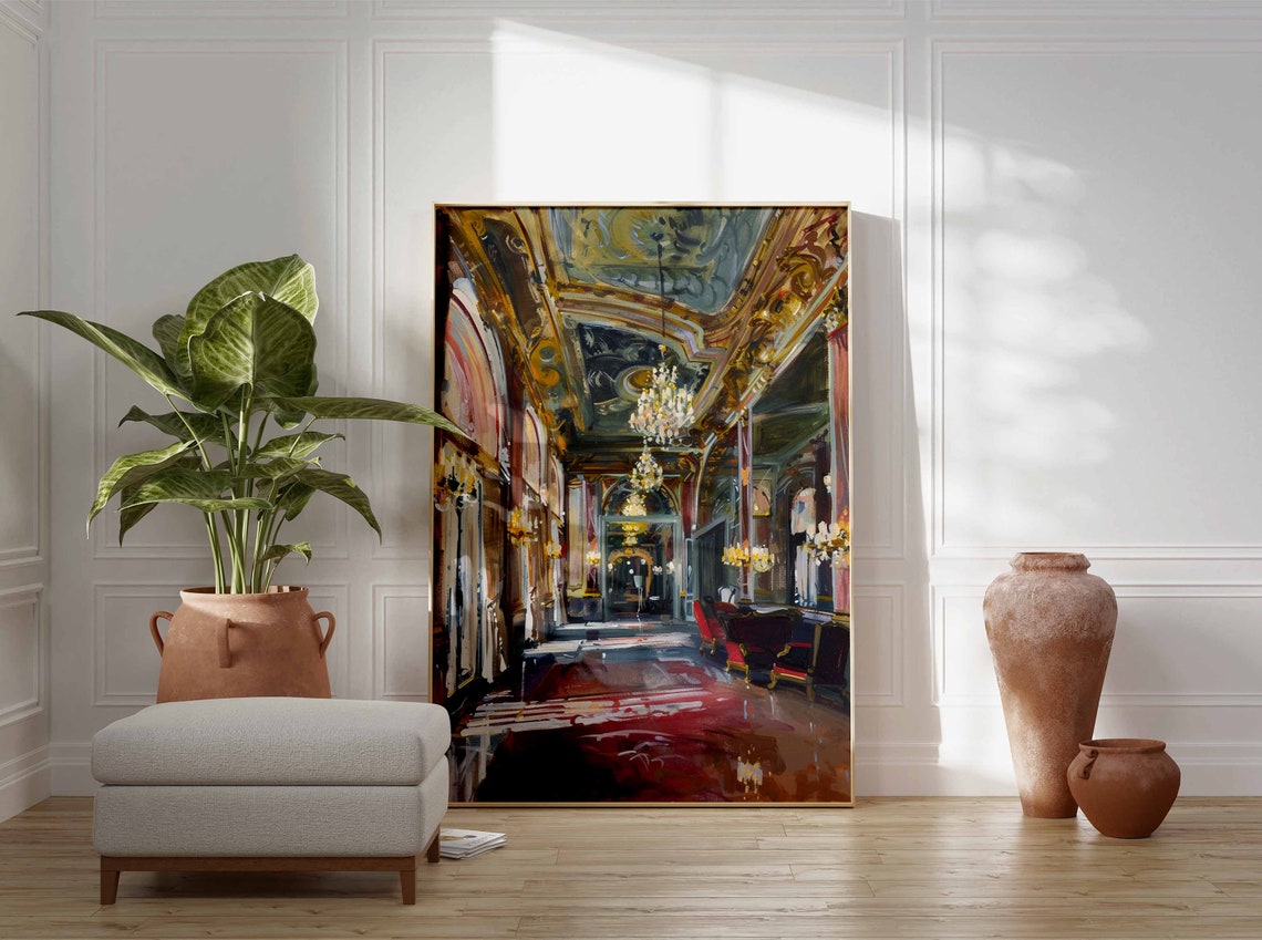 Red and Gold Casino Ballroom Chandeliers Interior Art Poster - Image 3