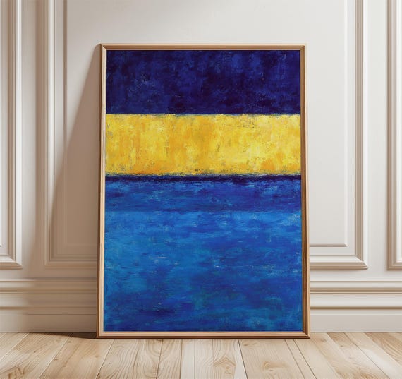 Abstract Blue And Yellow Color Field Poster Modern Minimalist Wall Art Print Mid Century Decor Bold Contemporary Artwork Vibrant