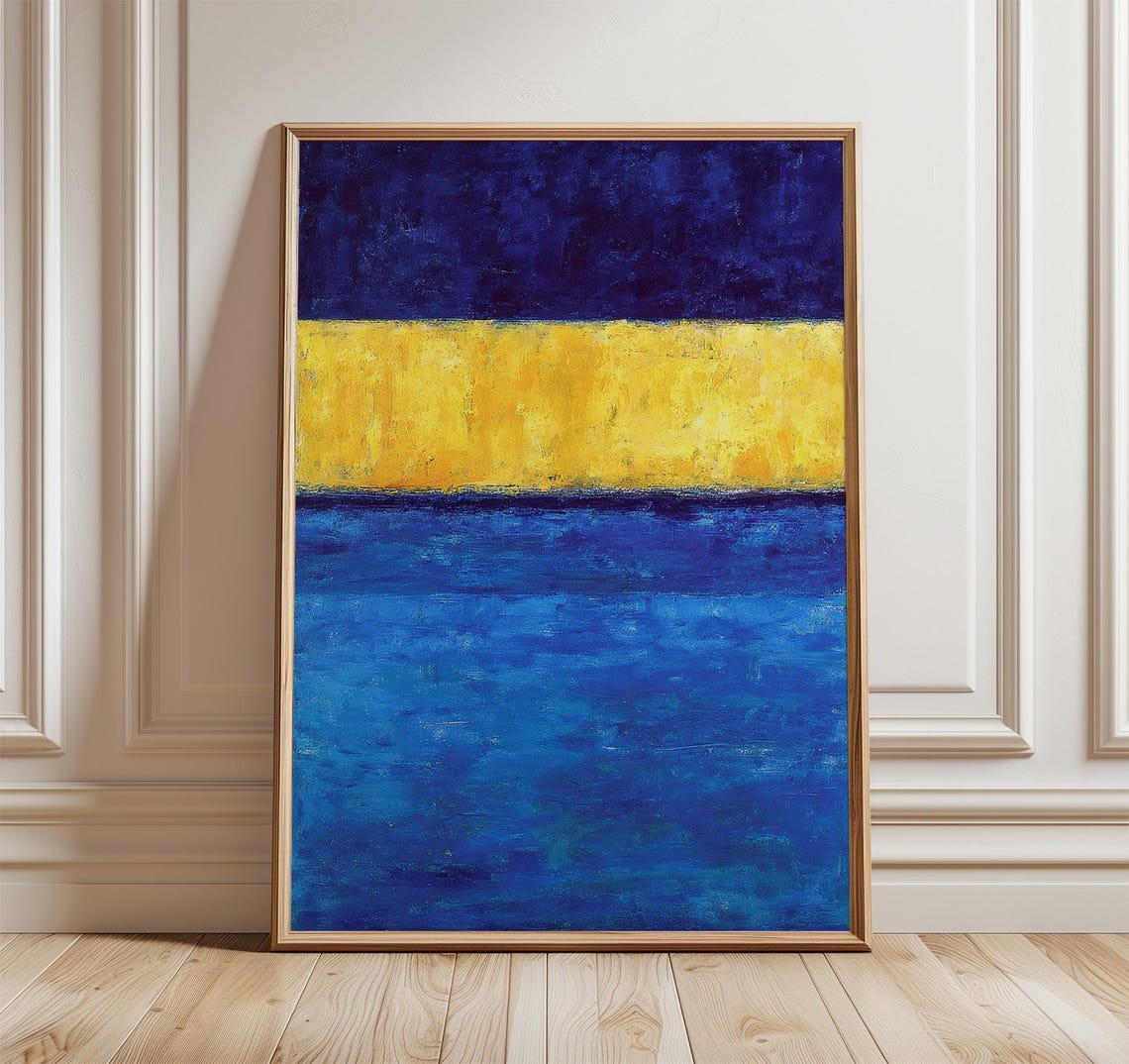 Deep Blue Yellow Color Field Bands Bold Abstract Modern Wall Art