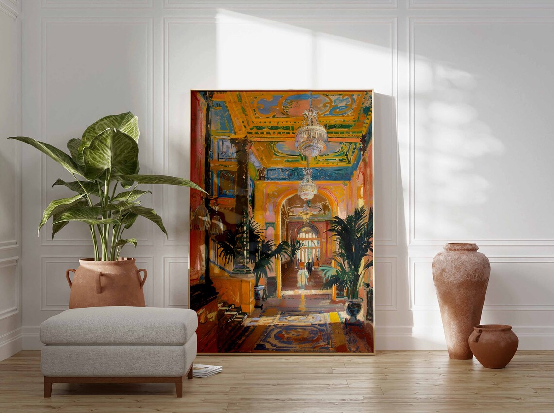 Golden Casino Lobby Columns Chandeliers Grand Interior Art Poster - Image 3