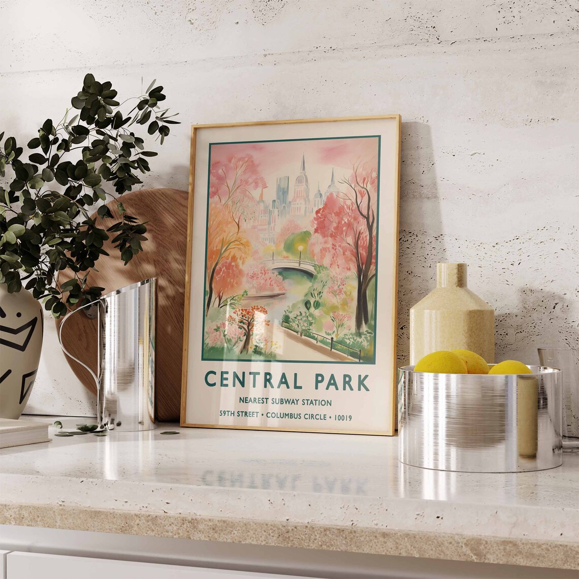 Central Park New York Autumn Vintage Travel Poster 59th Street - Image 2