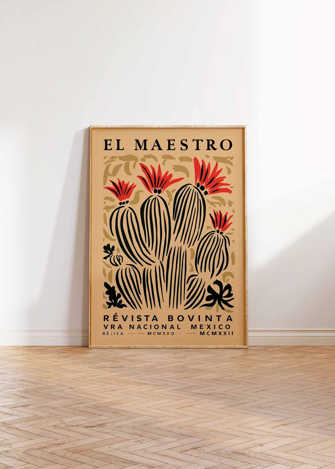 Bold El Maestro Stylized Cactus Bloom Vintage Mexican Art Poster - Image 3
