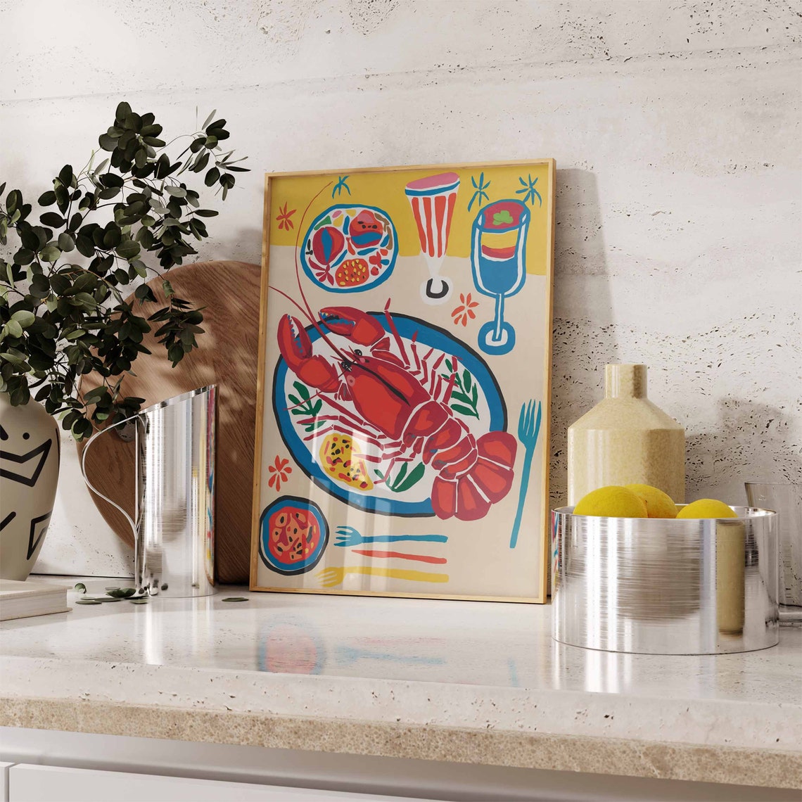 Cooked Red Lobster Feast With Cocktails Festive Food Art Poster - Image 2