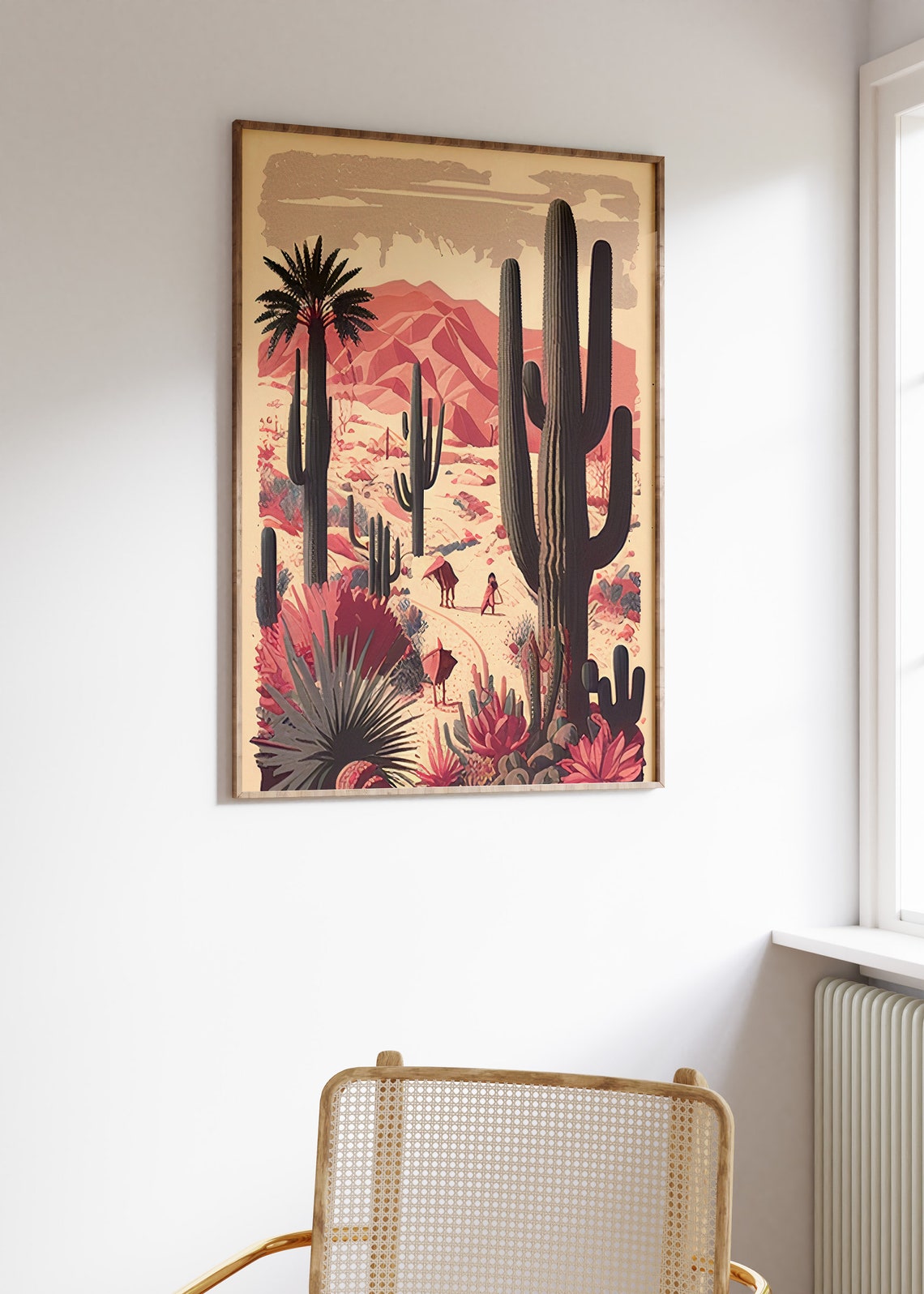 Mexican Desert Saguaro Cactus Palm Trees Vintage Travel Art Poster - Image 3