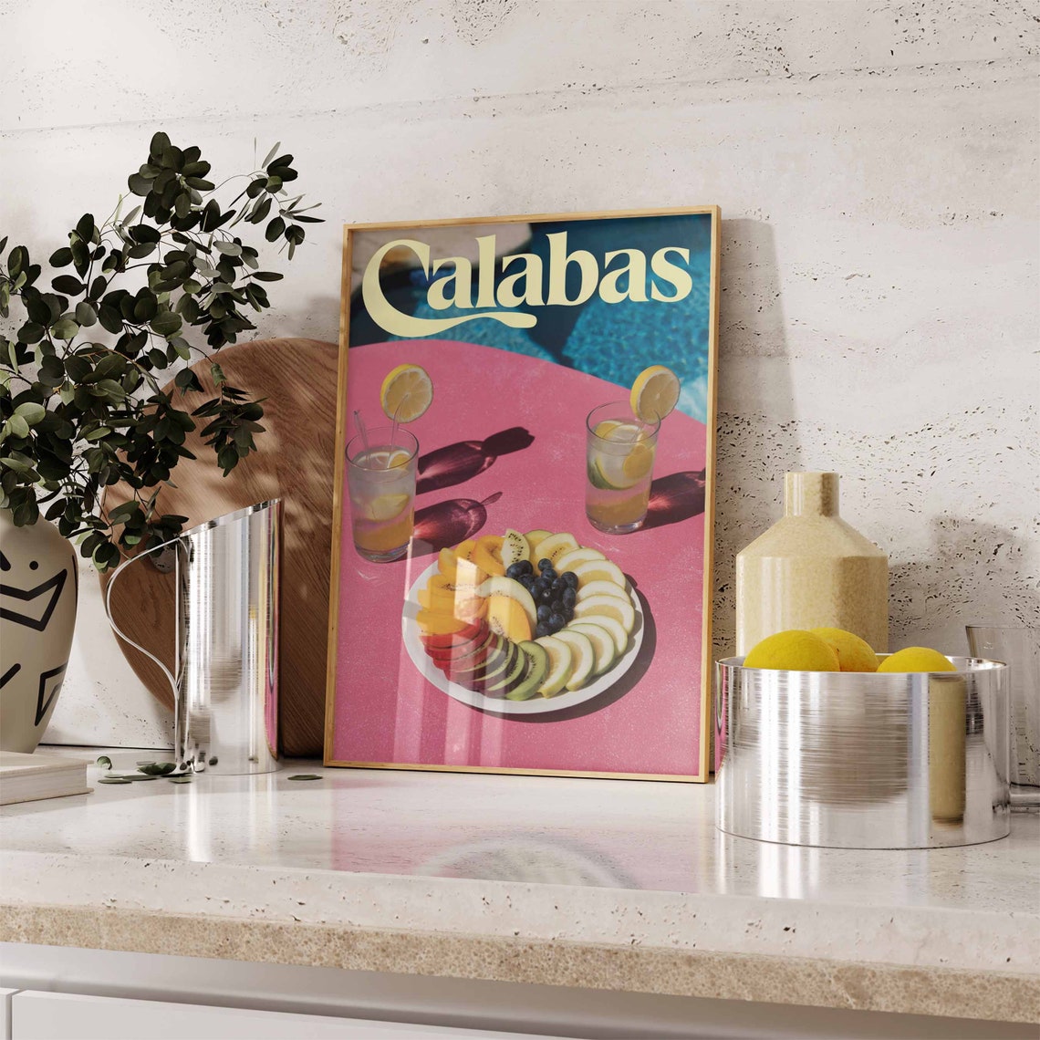 Calabasas Retro Pink Poolside Fruit Platter Lemonade Art Poster - Image 3