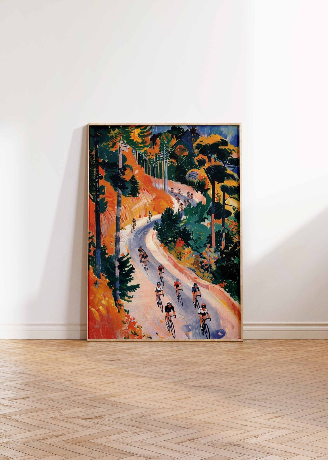 Cycling Peloton Racing Through Fiery Autumn Forest Road Poster - Image 2