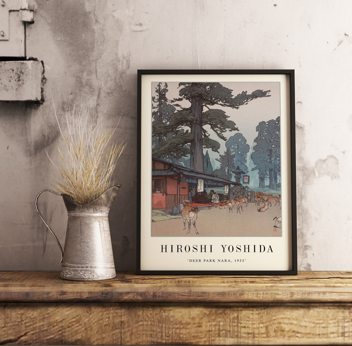 Hiroshi Yoshida Deer Park Nara 1935 Japanese Woodblock Poster - Image 3