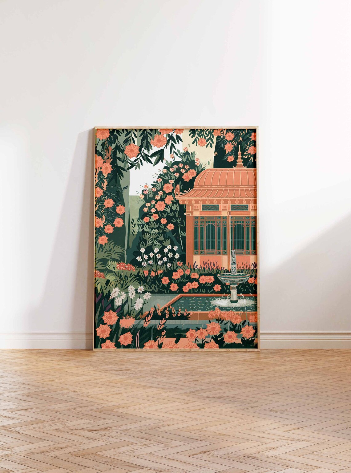 Indian Garden Pavilion Orange Blossom Fountain Artwork Poster - Image 2
