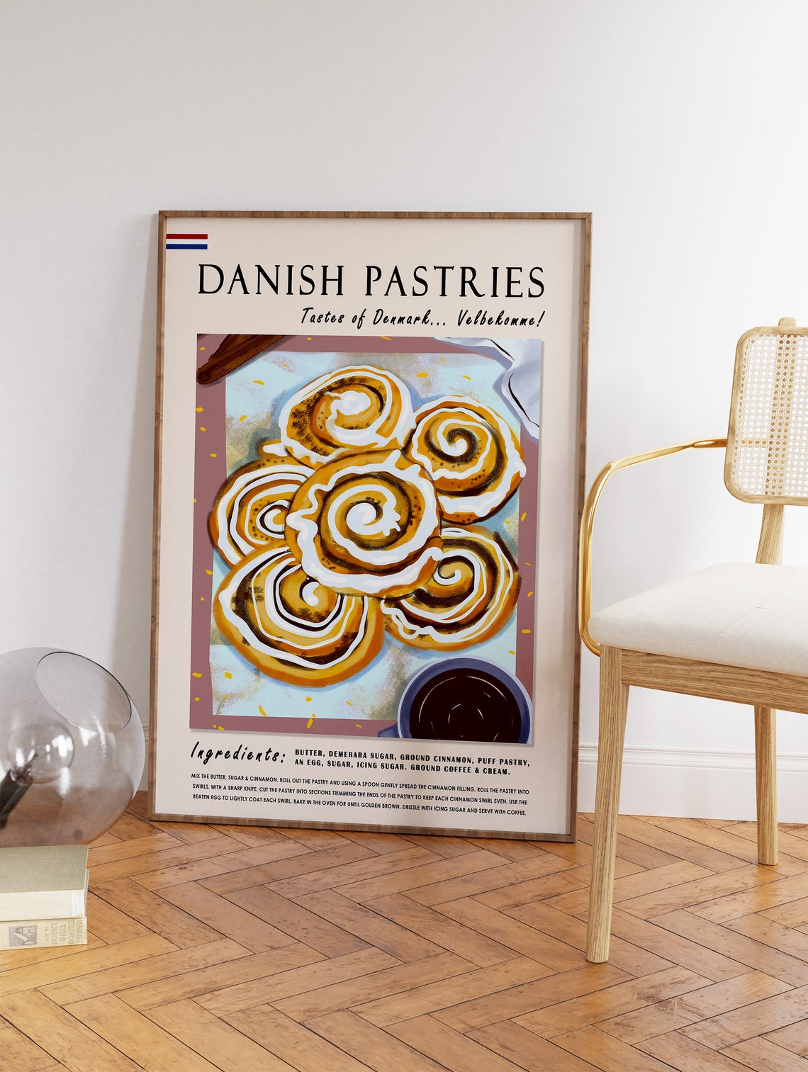 Danish Pastries Denmark Cinnamon Rolls Recipe Kitchen Art Poster - Image 3