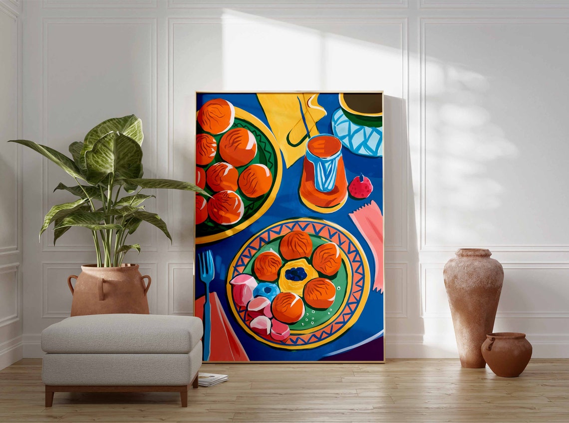 Colorful Dinner Table Still Life Fruit Feast Fauvist Art Poster - Image 3