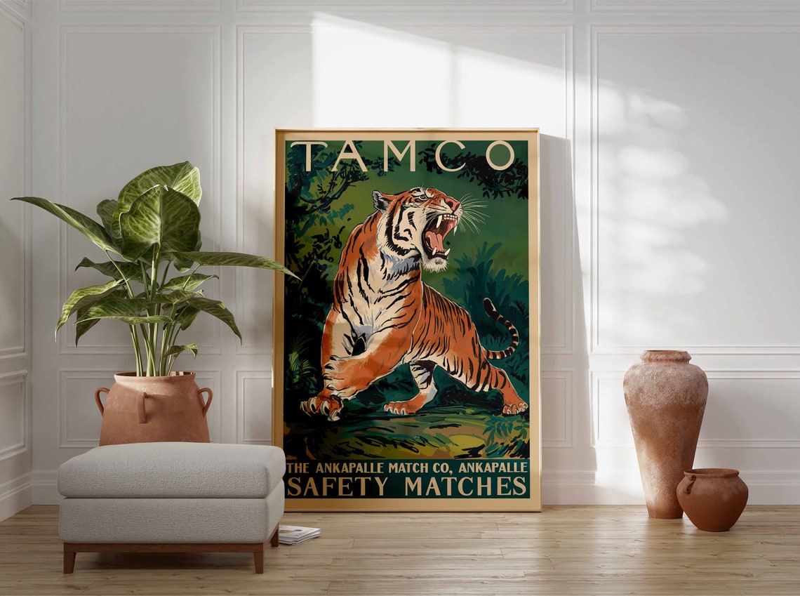 Tamco Safety Matches Roaring Tiger Vintage Indian Label Poster - Image 3