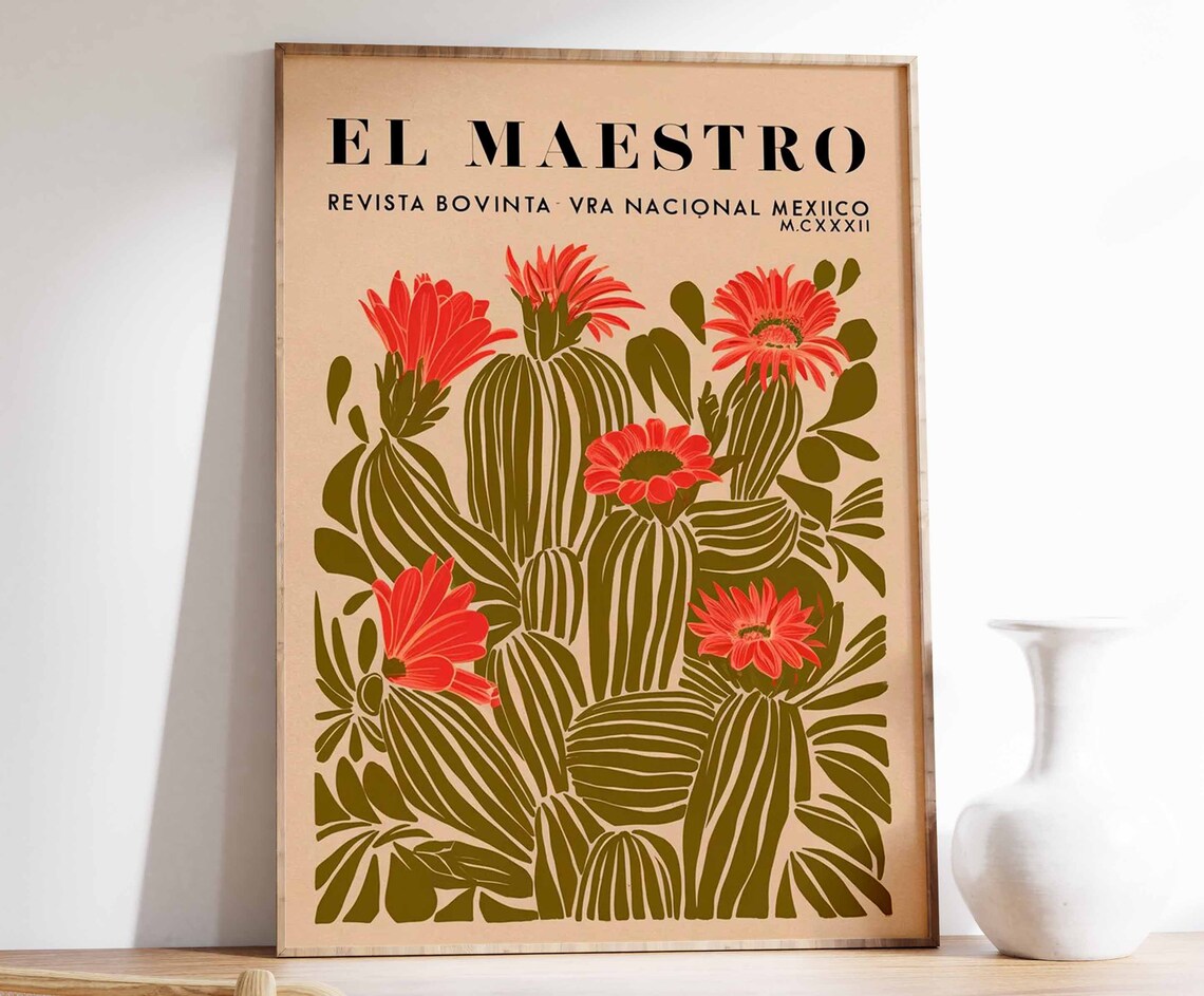 El Maestro Vintage Cactus Flowers Mexico National Magazine Poster