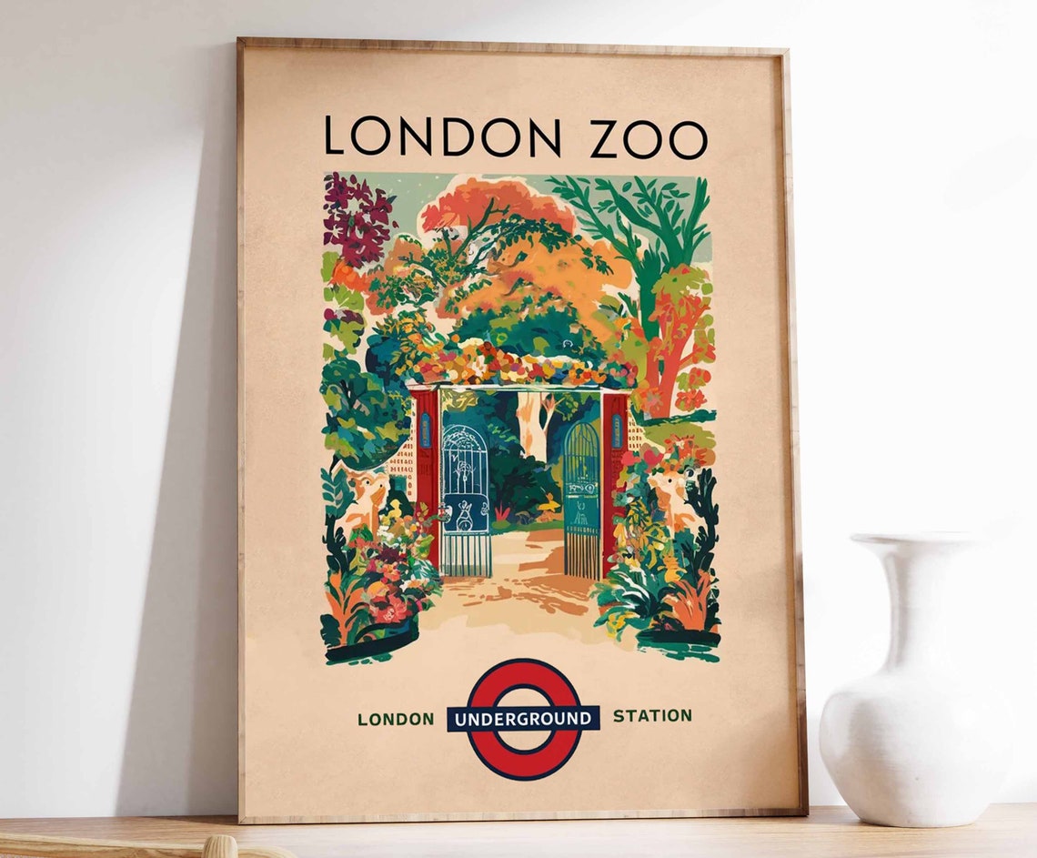 London Zoo Garden Gate Entrance Vintage Travel Underground Poster
