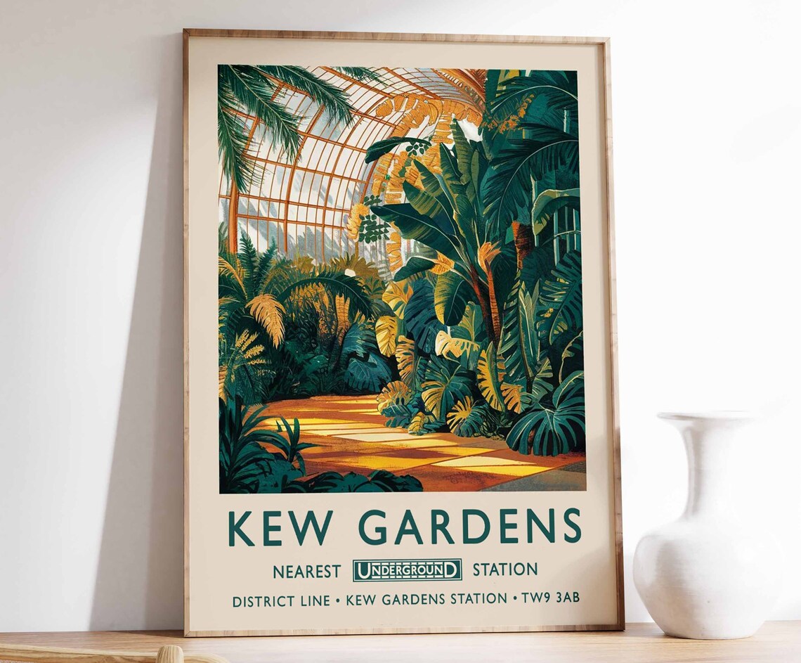 Kew Gardens London Underground Palm House Vintage Railway Poster