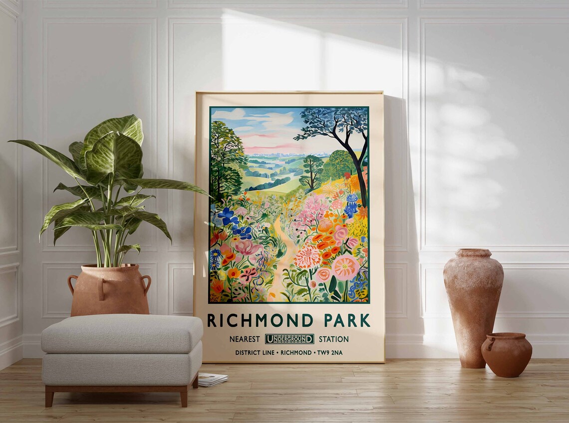 Richmond Park London Flower Meadow District Line Travel Poster - Image 3