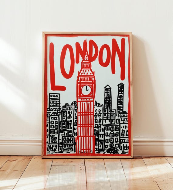 London Wall Art Print Poster Big Ben Cityscape Line Drawing Urban Sketch Modern City No Frame