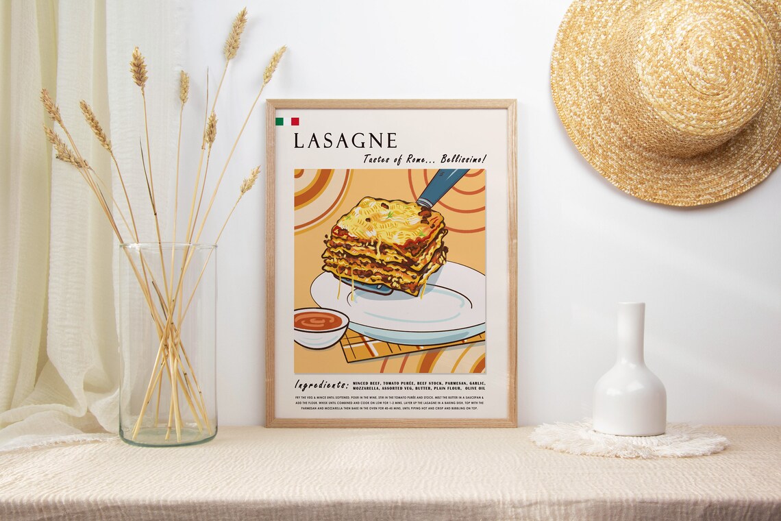 Italian Lasagne Retro Kitchen Art Print, Rome - Image 2