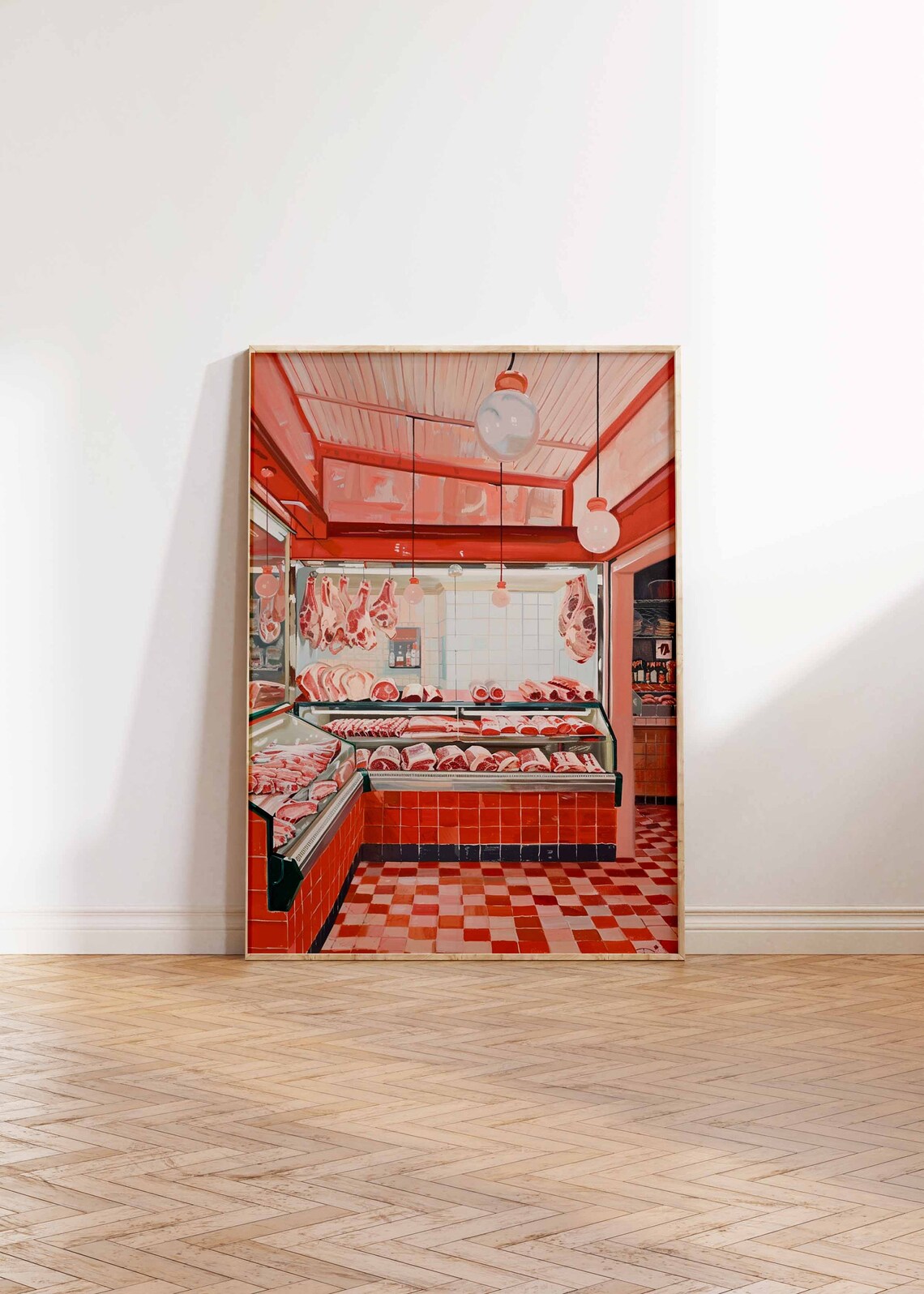 Vintage Butcher Shop Red Tiled Meat Display Painted Retro Art Print - Image 2
