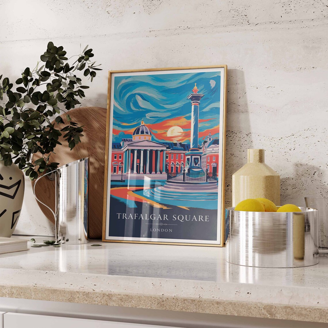 Trafalgar Square London Sunset Art Deco Travel Art Style Poster - Image 2